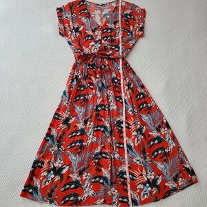 LOFT Botanical Button Tie Waist Midi Dress Size 4